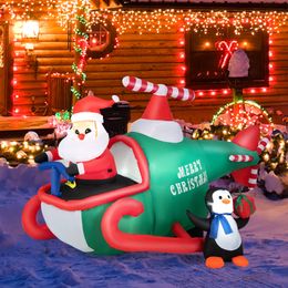 6.5 FT Kerst Opblaasbare Santa Claus Helikopter Penguin Holding Gift