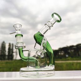 6,5 pouces Clear Green Twin Chambers Hookah Glass Bong Dabber Rig Recycler Pipes Water Bongs Pipe à fumée avec joint femelle de 14 mm