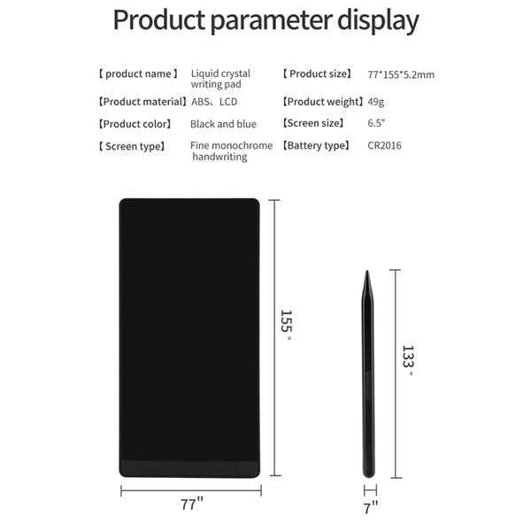 Pantalla completa de 6.5 pulgadas de pantalla Superfina LCD Tableta de dibujo de tabletas Electronic Superfine Notepads Educational