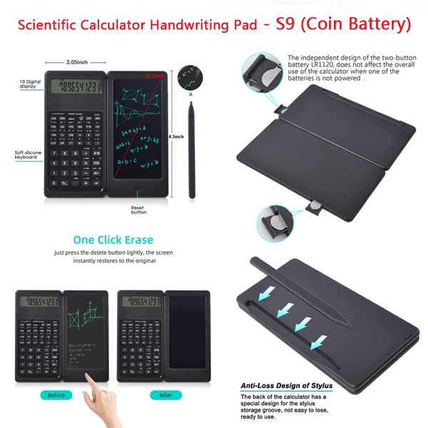 6,5 pouces Portable Calculator LCD Écriture d'écran Tablette pliante Calculatrice scientifique Tablette numérique Drawing Pad avec stylet stylo