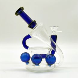 6.5 pulgadas de ancho Blue Neo Fab Egg Rainbow Hookah Glass Bong Dabber Rig Tipes Reciclador Bongas de agua Tubo de humo 14 mm Junta femenina US Warehouse