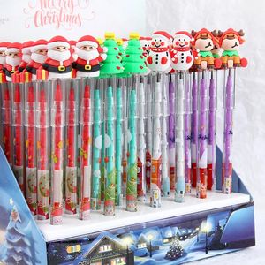 6/56 Uds lindo lápiz gratis de afilar de Navidad dibujos animados Kawaii muñecos de nieve Santa Elk estudiante bloque de construcción lápiz papelería escolar 240304