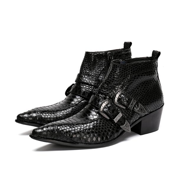 Lujo Italia tipo 6,5 CM negro punta puntiaguda 100% hecho a mano a estrenar hombres botas de cuero con hebilla Ziper botines, tamaño 38-46