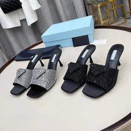 6,5 cm halfhoge kristallen sandalen pantoffels muilezels leren dia's stiletto Hakken slip-on Open teen voor dames Luxe ontwerpers schoenen fabrieksschoeisel 35-42