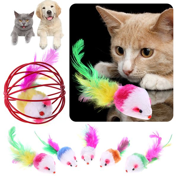 6.5cm drôle animal de compagnie chaton chat jouets jouant plume artificielle souris Rat souris balle Cage mignon peluche jouet accessoires pour animaux de compagnie