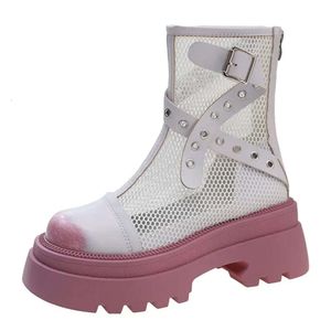 6.5 cm nieuw lucht gaas ademende motorfiets enkel echte lederen schoenen mode sandalen zomer dames holle laarzen vrouw