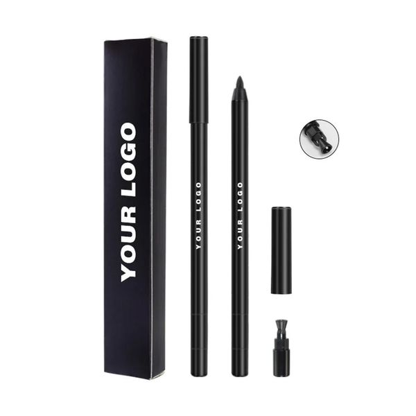 Stylo eye-liner de marque privée de 6,5 g, doublure pour les yeux imperméable en vrac personnalisée avec taille-crayon intégré, maquillage imperméable de couleur noire 240327