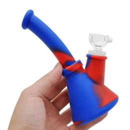 6.5inch Beker Base Waterleidingen Mini Siliconen Bong Waterpijp Onbreekbaar Met Downstem 14mm Glazen Kom Voor Dab Rigs Pijp