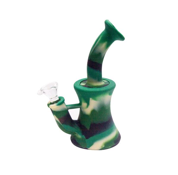 6.5 pulgadas de silicona vaso de precipitados Hookah Bong con 14 mm hembra irrompible Tazón de vidrio Downstem Oil Dab Rig VS Water Pipe Bongs En stock al por mayor