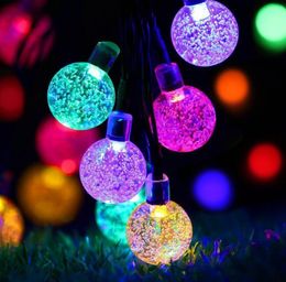 6.5m 30 LED Crystal Ball Solar Powered String Lights LED Fairy Light voor Bruiloft Kerstfeest Festival Outdoor Indoor Decoratie met Doos