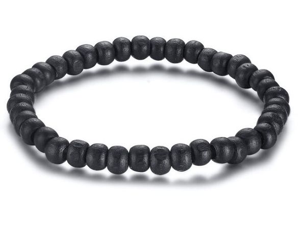 Boule de 6,5 mm bracelet en pierre perlée noire 16,5 cm de longueur cordes de perles de chapelet bouddhiste bracelet