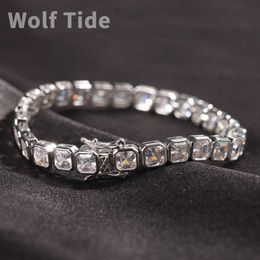 Bracelet de chaîne de tennis carré pour hommes de 6,5 mm en cuivre glacé avec zircone cubique Bling diamant Hip Hop Bracelets simples polyvalents en pierre CZ Bijoux de rappeur pour hommes
