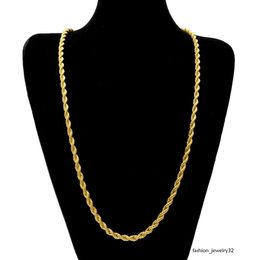 6.5 mm de espesor de 75 cm de cuerda de largo Rope Gold Gold Sier Hip Hop Collar pesado para hombres Mujeres