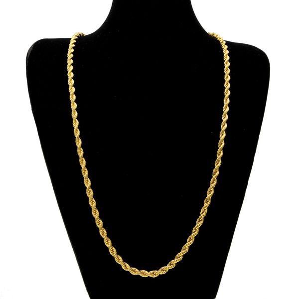 6.5mm d'épaisseur 75 cm de long corde torsadée chaîne or argent plaqué hip hop lourd collier pour hommes femmes