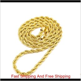 6 5 mm d'épaisseur 80 cm de long Chaîne de corde massive torsadé 14 carats Gold Silver plaqué HIP HOP Collier lourd Twisted 160gram pour les hommes 292V