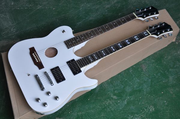 Guitare électrique à double manche à corps blanc 6 + 6 cordes avec matériel chromé, touche en palissandre, offre un service personnalisé