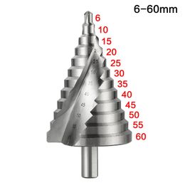 6-60 mm stappen boor bit spiraalvormige groef pagode gat snij met metalen plaat kegel boor bit driehoekige schacht stapgat opener roomer