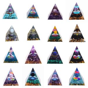 6*6 cm Orgonite Pyramide Décor Générateur D'énergie Péridot Guérison Cristal Sphère Reiki Chakra Protection Méditation Figurines Novely Cadeau