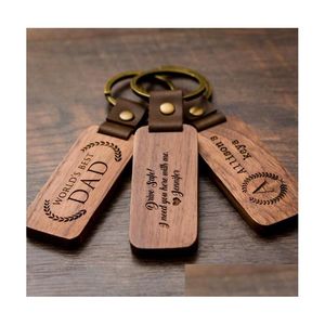 6.6X3Cm Logo personnalisé personnalisé en cuir porte-clés pendentif hêtre sculpture sur bois porte-clés décoration de voiture porte-clés bricolage Thanksgiving fête des mères