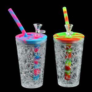Freeze Cup Water Pipe Smoking Bong Pipes Plastick Hookah Dab Rigs Free Glass Bowl