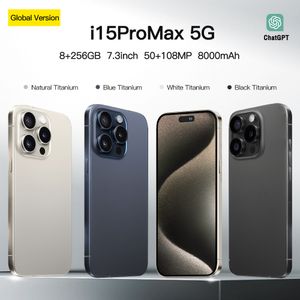 6.7 Inch i15 Pro Max Cámara de teléfonos inteligentes Cámara de teléfonos inteligentes 16 GB+1 TB RAM Cara Computadora completa Smart Computer Papeles Smartphones Android 12 Regalo móvil Tag de regalo Verde Caja sellada