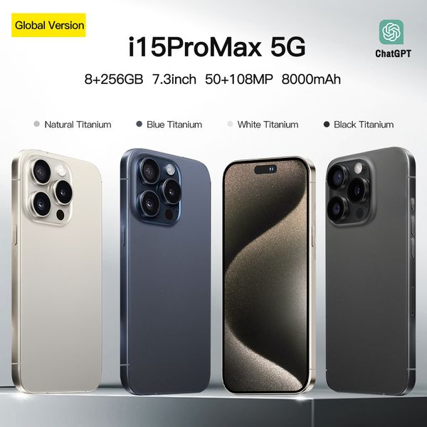 6,7 pouces I15 Pro Max Cell Phones Smartphone Camera 16 Go + 1 To RAM Face Full Screen Smart Computer Smartphones Android 12 Mobile Phone Gift Green Tag Scellé Boîte