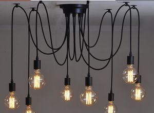Livraison gratuite 6/8/10/12/14 têtes américain vintage suspension lampe suspendue noir vintage E27 40 W rétro lampes suspendues