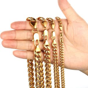 6/8/10/12mm hommes femmes cubain lien chaîne colliers Bracelets Hip Hop en acier inoxydable 316L tour de cou bijoux plaqué or 18 carats 16 