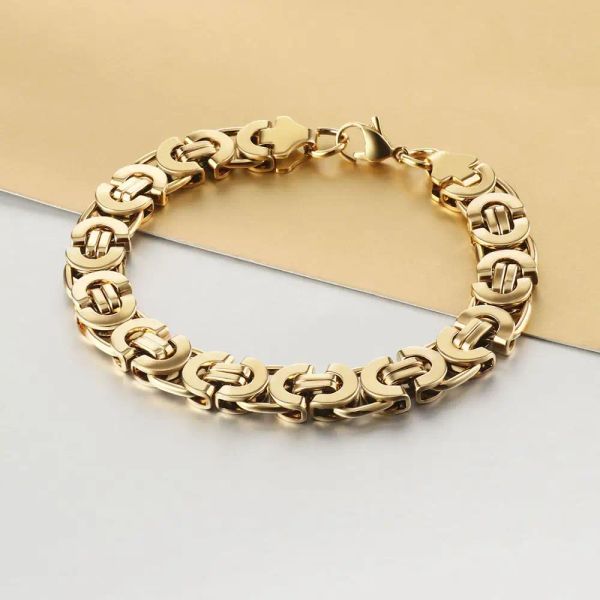 Bracelet byzantin en or jaune 14 carats pour hommes, chaîne à maillons, bijoux Hip Hop, 6/8/10mm