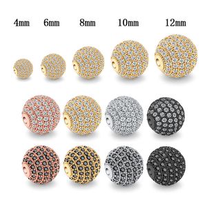 6/8/10MM Micro Pave Copper Metal Loose Beads Charm for DIY Bracelet Necklace Jewelry Making