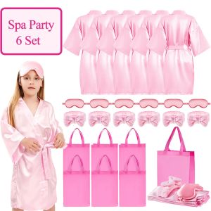 6/8 / 12pcs Spa Party Robes Robes pour filles Kimono Satin Robe Kids Birthday Party Favors Slumber Party Robe Birthday Squad Robes