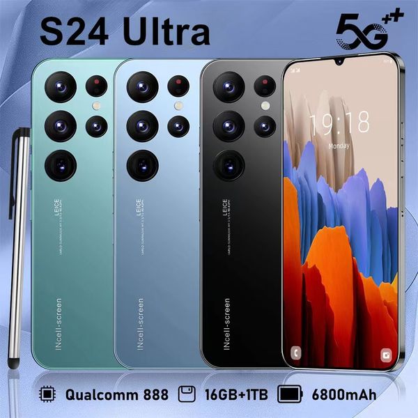 6.8 pulgadas S24 Ultra Full Touch Screen 5G Cell Teléfono 16 1 TB S23 Ultra Mobile Mobile Teléfonos Faciales Faciales Desbloqueos Smartphone Mobile Camera GPS English Meiyu