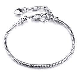 8 inches 22 cm 925 verzilverd slang chain fit Europese charme kralen armband kreeft clasps afneembaar