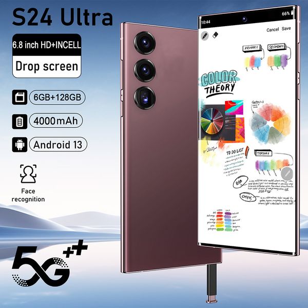 6.8 pulgadas 5G REAL 4G Desbloqueado S24 Ultra Cell Teléfono 6GB 128GB OCTA Core Show 1TB 512GB Pantalla completa Android Reconocimiento de la cara 13MP GPS GPS