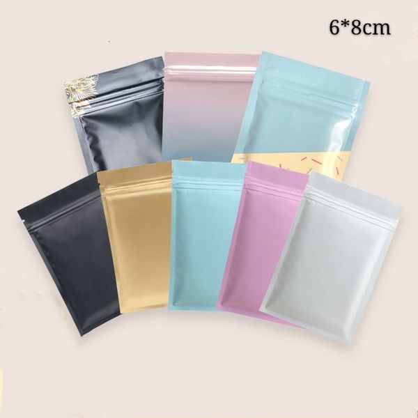 Échantillon Power Zip Lock Mylar Sacs d'emballage Collier à fond plat et boucle d'oreille Zipper Seal Sac d'emballage 6 * 8cm 100pcs Plusieurs couleurs