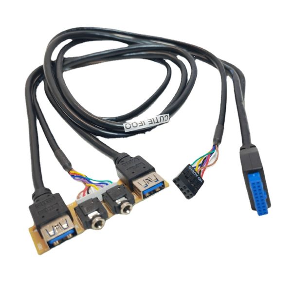Câble de panneau avant d'extension de carte mère de châssis d'ordinateur 6.8cm 19P 9Pin à 2 ports USB 3.0 HD Audio 3.5mm cordon de prise de haut-parleur micro