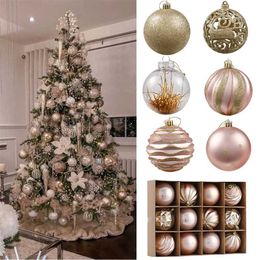 6/8 CM Glitter Kerstballen Ornamenten Rose Goud Brons Roze Kerstboom Opknoping Ball voor Home Navidad Decoration Gift Prop 2111104