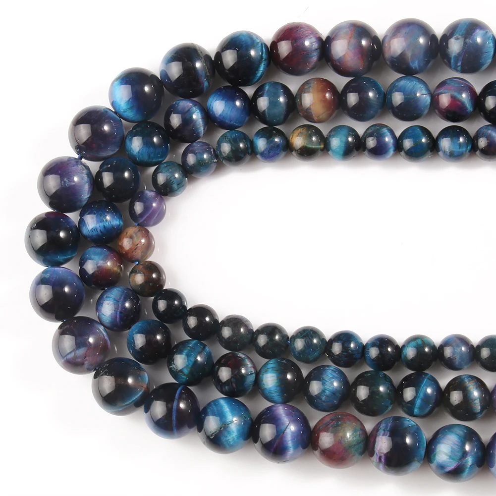 6/8 mm AAA Natural Purple Blue Tiger Eye redondo de piedra Spacer Spacer Beads para joyas haciendo pulseras de regalo de bricolaje al por mayor
