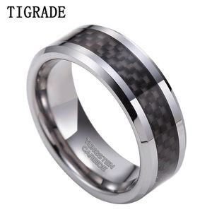 6 / 8mm Black Carbon Fiber Heren Ring Tungsten Carbide Engagement Wedding Band Mannen Dames Sieraden Merk Design Anel Mascul 211217