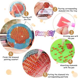 6/8pcs 5d Ocean Diamond Painting Coasters Diamond Art Kits For Adults Kids Cup Mat avec porte-plage Decor
