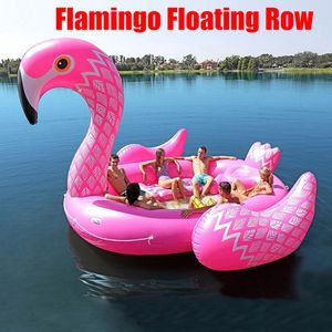 6-8persona Enorme Flamingo Piscina Flotador Gigante Inflable Unicornio Piscina Accesorios Isla Para Fiesta Boda flotante playa Barco Juguete al aire libre