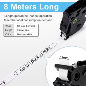 6/9 / 12 mm Compatibel Voor Broer Label Tape 12mm Tze-231 Gelamineerd Lint Voor P-Touch Label Maker PTH110 PTP710BT PTD200 PTH100