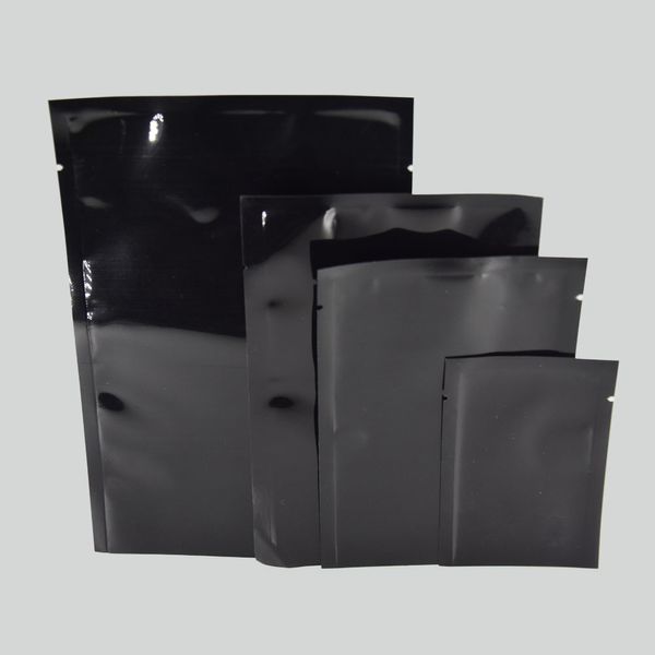 Multi-tamaño 200 unids/lote Open Top Negro Bolsas de embalaje de papel de aluminio Bolsas de vacío Almacenamiento de alimentos Bolsa de Mylar brillante termosellable Envío gratis