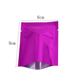 6 * 9 cm mini paars platte open top aluminium folie pakket tassen 200 stks / partij glanzende vacuüm pouches voedsel opslag warmteafdichting mylar tas gratis sgippen