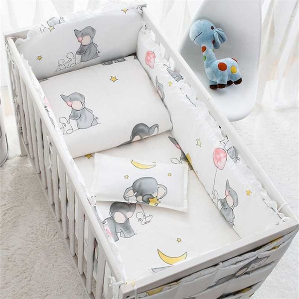 6/9pcs Elephant bébé literie ensemble coton chambre décor bébé fille garçon berceau linge de lit lit pare-chocs 120 * 60/120 * 70 cm 211025