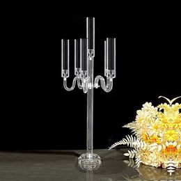 Candelabros acrílicos de 6 brazos, candelabros altos y transparentes para decoración de mesa, soporte para velas de boda, centro de mesa