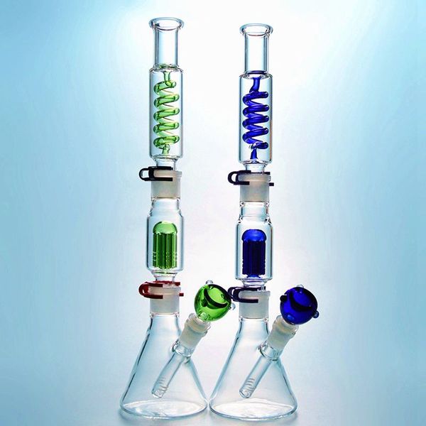 6 bras arbre perc Narguilés Conduites d'eau congelables Bobine de condenseur Diffusé Downstem Oil Dab Rigs Joint femelle de 18 mm avec bol Construire un bang Beaker Bongs