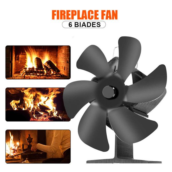 6 pales alimentées par la chaleur noir Eco-ventilateur silencieux maison brûleur à bûches non électrique pour le bois, ventilateur thermoélectrique poêle à bois automne hiver accessoires de cheminée essentiels