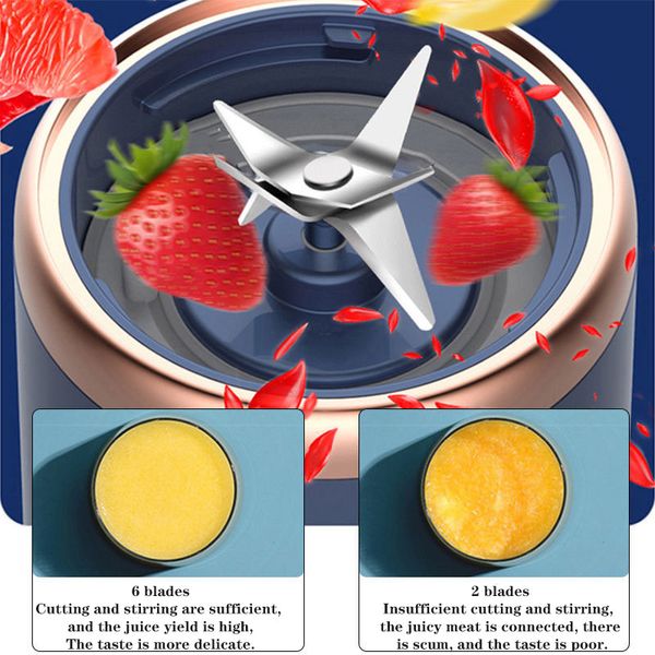 6 lames presse-agrumes tasse USB charge fruits presse-agrumes mélangeur alimentaire broyeur à glace en plastique presse-agrumes Machine