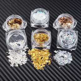 6 Box Nail Art Onregelmatige Laser Glitter Vlokglas Papierfolie Sequin Slice Paillette Decals Decoratie Accessoires Manicure Tool